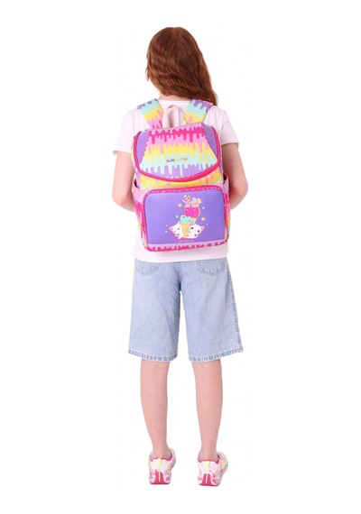 Kaukko İki Bölmeli Ergonomik Kız Çocuk Okul Çantası Sarı Mor - Dondurma Baskılı - L5247 Sarı - Mor