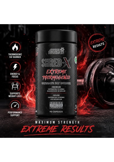 Applied Nutrition Shred X Tyrosine Theanine Green Tea Caffeine Extreme Thermogenic 90 Capsules