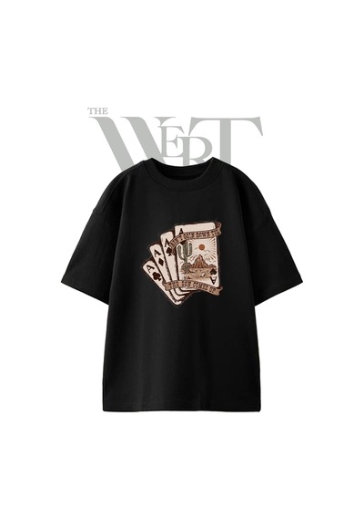 Thewert Desert Aces Tasarım Baskılı Ünisex Siyah Oversize T-shirt