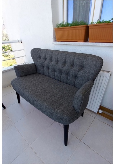 Azra Mobilya Ikili Balkon Koltugu - Kanepe - Keten Kumaş - Bekleme Koltugu- Gri Gri