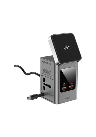 Wiwu Wi-w040 Telefon & Akıllı Saat & Kulaklık İçin Gan 65w 8in1 Şarj İstasyonu Gri