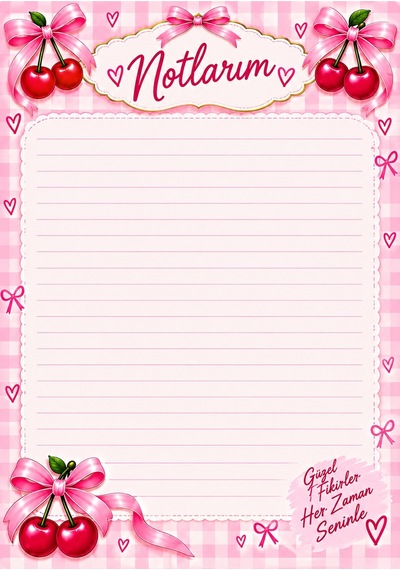 Fiyonklu Kirazlı A5 Spiralli Hard Cover Kapak Defter 80 Yaprak-160 Sayfa Pembe