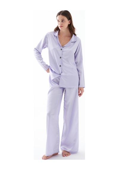 Akbeniz Kadın Lila Oversize Saten Pijama Takımı