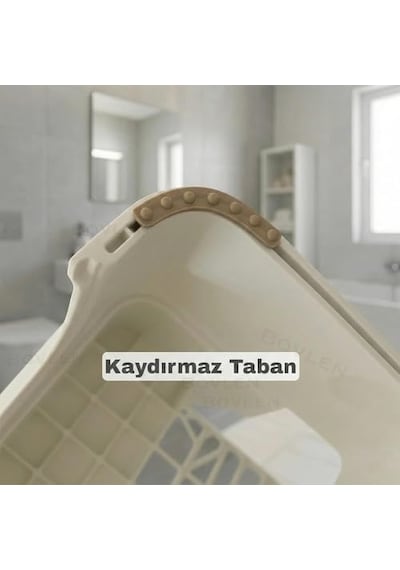 Kaymaz Tabanlı Ev Ofis Taburesi - 120 Kg Taşıma Kapasiteli Kaymaz Banyo Taburesi - Çocuk Taburesi - 35x45x40 Cm Büyük Turuncu Açık Bej