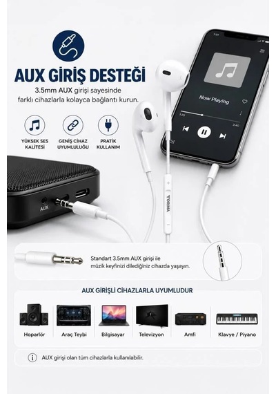 Premium Telefon Mikrofonlu Ses Kablolu Kulaklık Girişli Kulakiçi Kulaklık Yd20 Beyaz