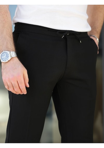 Rahat Şık Kolay Ütülenebilir Slim Fit Kumaş Jogger Pantolon Siyah