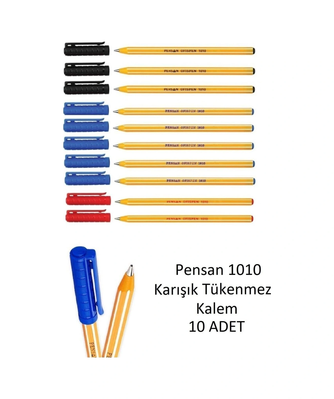 1010 Tükenmez Kalem Ofispen Mavi 5 Siyah 3 Kırmızı 2 10 Adet Karışık