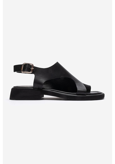 Luvishoes Burley Siyah Cilt Hakiki Deri Parmak Arası Kadın Sandalet