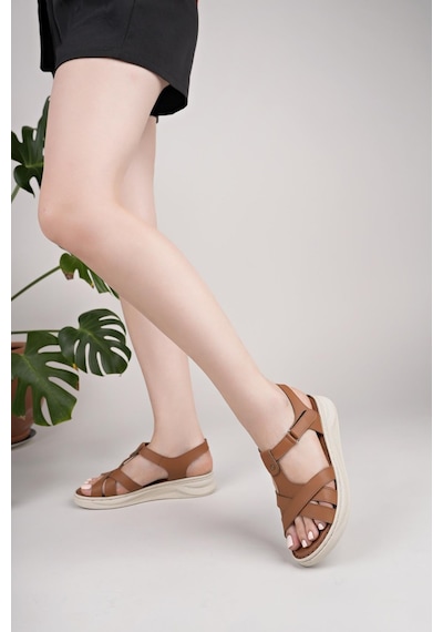 Nesilshoes Nesil Shoes Bell 25151 Taba Anatomik Kadın Sandalet