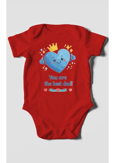 Morivokids You Are The Best Dad Kısa Kollu Bebek Body %100 Pamuk Kırmızı