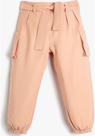 Koton Kargo Pantolon Jogger Kuşak Detaylı Cepli Pembe 3smg40059aw 3SMG40059AW283 Gül