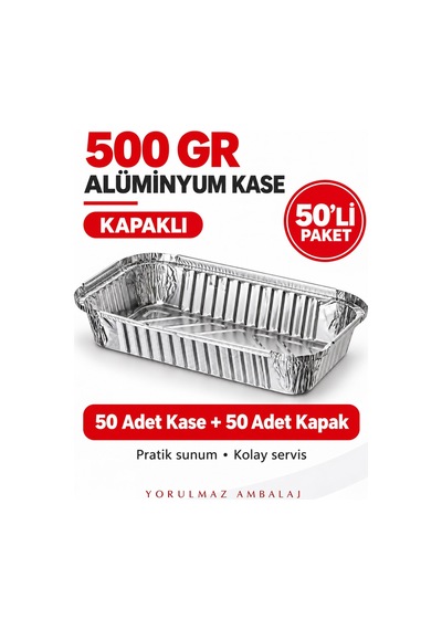500 Gr Kapaklı Alüminyum Kase 50 Li Kullan At Yemek Ve Paket Servis Kabı