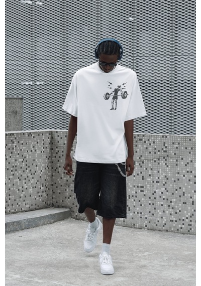 Senin Tek Sınırın Sensin Halter Sırt Baskılı Unisex Oversize Fitn Beyaz