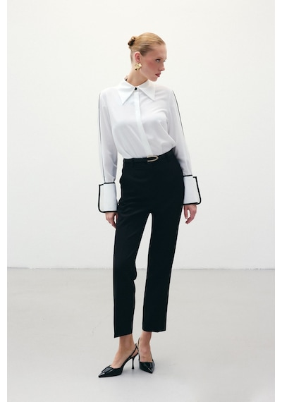 Sateen Kemerli Pantolon - Siyah-136317 Siyah
