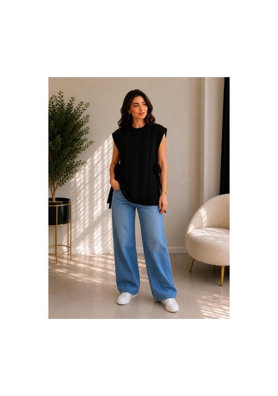 Hira Life Fashion Kadın Bisiklet Yaka Yanları Açık Bağcıklı Oversize Triko Süveter Siyah Siyah Hira Life Fashion Kadın Bisiklet Yaka Yanları Açık Bağcıklı Oversize Triko Süveter Siyah Siyah