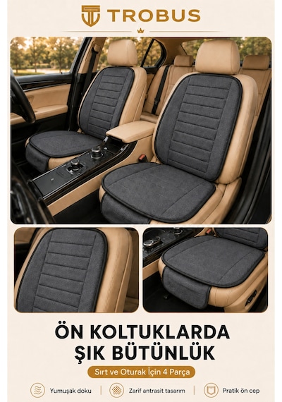 Audi Q2 2016-2020 Üniversal Soft Alkantra Çizgili 7 Parça Oto Koltuk Minderi Antrasit