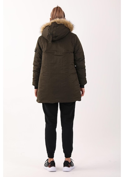 Maraton Sportswear Regular Kadın Kapşonlu Uzun Kol Basic Haki Parka 21418 Haki