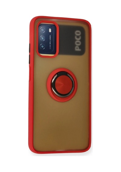 Xiaomi Redmi 9t Kılıf Montreal Yüzüklü Silikon Kapak - Kırmızı Çok Renkli