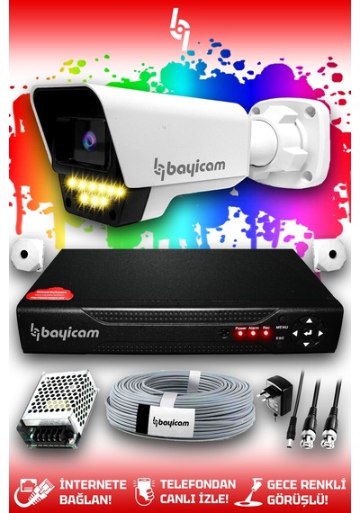 Bayicam 1 Kameralı Süper 1 Dış Kamera Set HDD'siz 5 MP 2K Renkli Gece Görüşlü Güvenlik Kamerası Sistemi