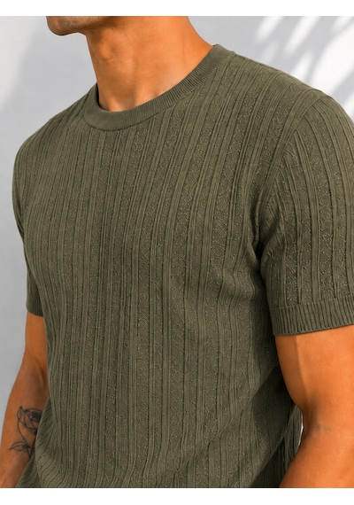 Ribana Erkek Bisiklet Yaka Kısa Kollu Esnek Örme Triko T-shirt 26091 Haki