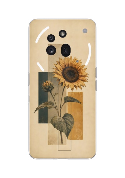 Nothing Phone 3a Pro Uyumlu Vintage Botanik Ayçiçeği Desenli Baskılı Silikon Kılıf