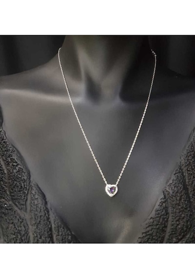 Vog Swarovski Taşlı S Model Mistik Topaz Kalp Taş Detay Gümüş Sevgiliye,arkadaşa Kolye