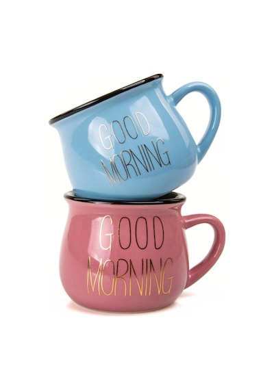 Mukko Home 2'li Emaye Görünümlü Porselen Kupa Seti Good Morning Gold Yazılı 150 Ml,pembe & Mavi Beyaz - Çok Renkli Mukko Home 2'li Emaye Görünümlü Porselen Kupa Seti Good Morning Gold Yazılı 150 Ml,pembe & Mavi Beyaz - Çok Renkli