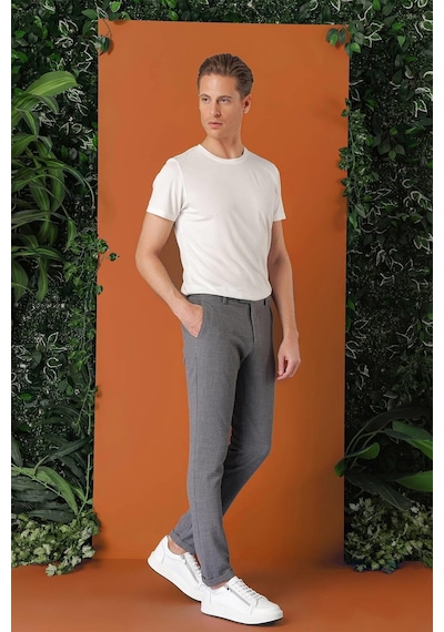 Efor Comfort Fit Beli Lastikli Pötikareli Casual Füme Pantolon P 1149 Füme