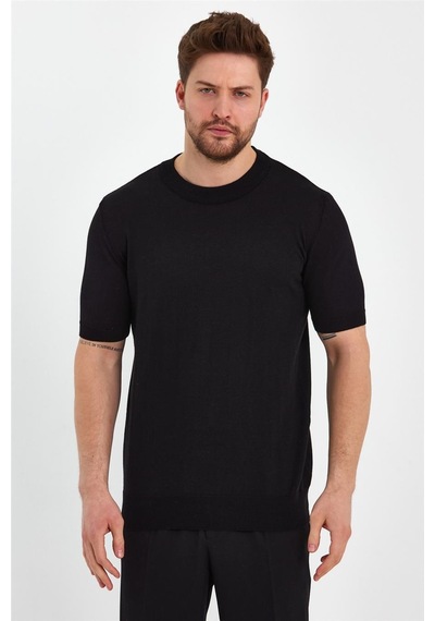 Cool Tarz Siyah Erkek Yarım Balıkçı Düz Triko T-shirt-trz19129r05s Siyah Siyah
