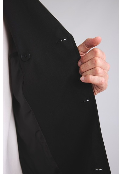 Defacto Slim Fit Astarlı Düğmeli Cepli Kemerli Mevsimlik Trençkot D5528ax26aubk27 Siyah-bk27