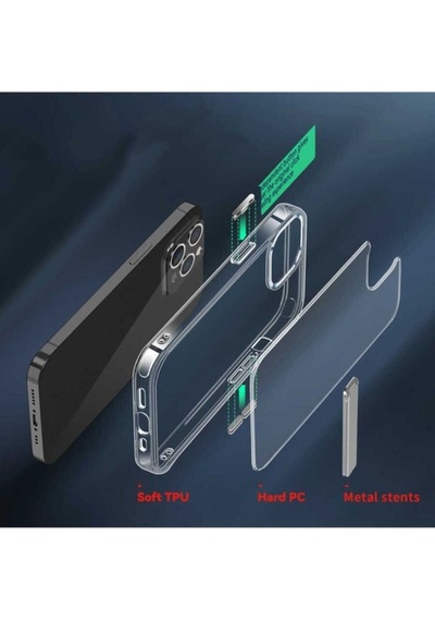 Apple Uyumlu iPhone 14 Pro Max Kılıf Standlı Şeffaf Silikon Zore L-stand Kapak Renksiz
