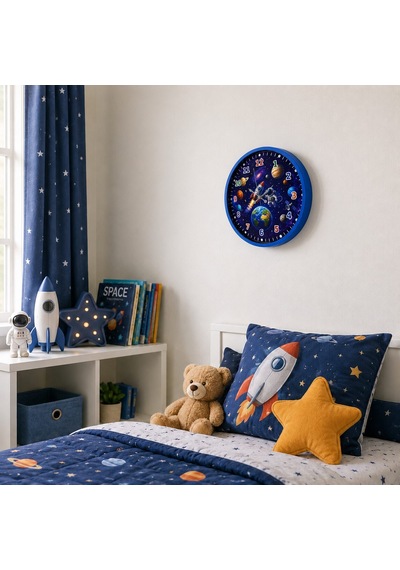 Galaksi Macerası 36 X 36 Cm Mavi Çocuk Duvar Saati