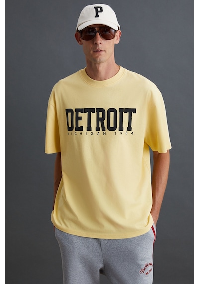 Grimelange ATLANTA Erkek %100 Pamuklu Kısa Kollu Baskı Detaylı Sarı T-Shirt