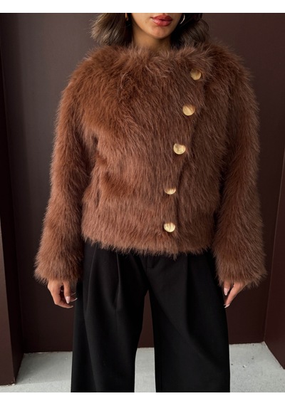 Verymoda Tavşan Tüyü Dügmeli Kaban F1970 Açık Kahve