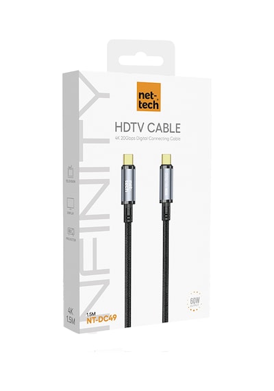 Nettech Nt-dc49 Usb3.2 20gbps Plastik 100 Cm Type-c To Type-c Şarj Ve Data Kablosu Siyah