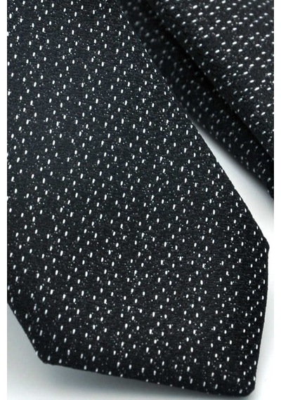 Gaffy Beyaz Noktalı Verev Çizgili Siyah Dokuma Kumaş Mendilli Slim Fit Beyaz - Siyah
