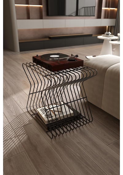 Roma Modern Metal Yan Sehpa Derilik Minimalist Tasarım Kitaplık Pikap Plak Çalar Düzenleyici Siyah