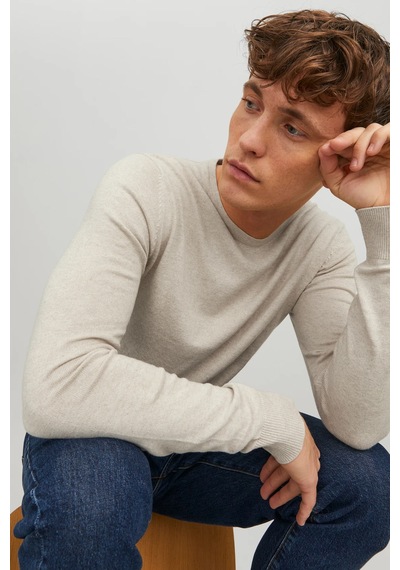 Jack & Jones Erkek Basic Krem İnce Triko Kazak - 12208364 Krem