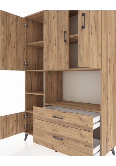 Hyperion Dolap 7 Raflı 2 Çekmeceli 5 Kapaklı 132x44x195 Çam-çam/çam Atlas Çam/atlas Çam