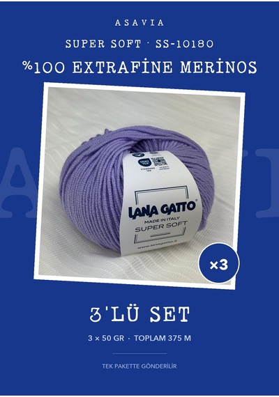 Lana Gatto Super Soft Örgü İpi 3'lü Set 3 X 50 Gr %100 Extrafine Merinos Ss-10180