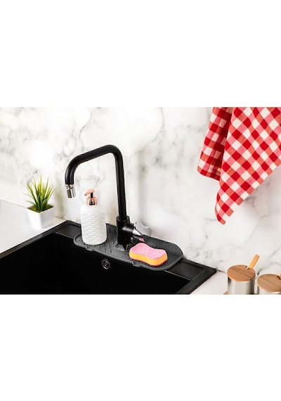 Mainshop Su Tutucu Musluk Mat Lavabo Için Silikon Esnek Musluk Tutucu Raf Mutfak Tezgahı Koruma Gri