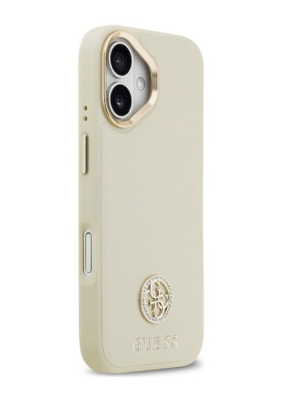 Apple Uyumlu iPhone 17  Kılıf Guess Lisanslı M-safe Özellikli Grained Yazı Ve Taşlı 4g Logolu Kapak Bej Bej