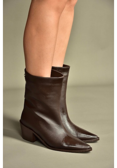 Fox Shoes V654082003 Kahverengi Hakiki Deri Alçak Topuklu Kadın Bot Kahverengi