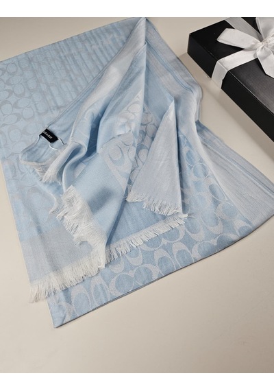 Miorel Scarfs C Desen Çift Taraflı Kaşmir İpek Şal 4 Mevsim Pamuk Şal Bebe Mavi