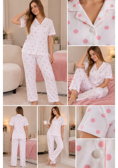 Üç Gül Ticaret Kadın Beyaz Pembe Puantiyeli Milan Kumaş Kısa Kollu Pijama Takımı Beyaz Beyaz Üç Gül Ticaret Kadın Beyaz Pembe Puantiyeli Milan Kumaş Kısa Kollu Pijama Takımı Beyaz Beyaz