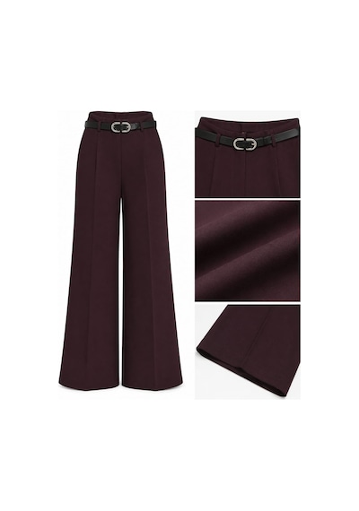 Yare Dönüş Belli Palazzo Bayan Kumaş Pantolon Bordo