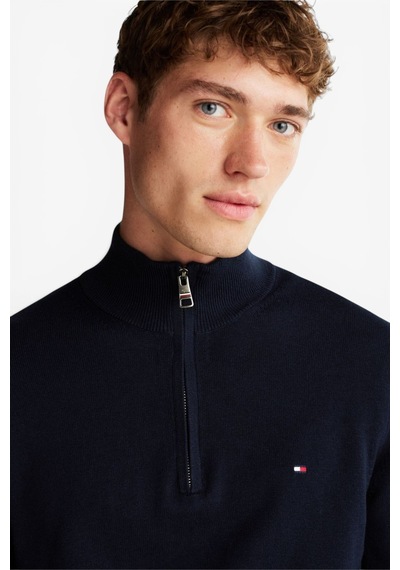 Tommy Hilfiger Pıma Org Ctn Cashmere Zıp Mock Erkek Mavi Kazak - Mw0mw28049