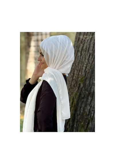 Aldaıyr Şifonlu Şal Taşlı Kenarında 180 Santa Taşlı Krem