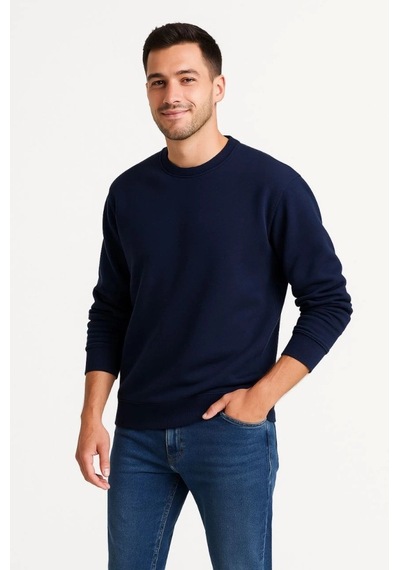 Valensdesign Erkek Üç İplik Düz Bisiklet Yaka Sweatshirt - Lacivert