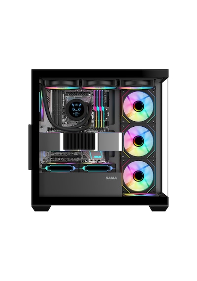 Sama Sv01bk Black, B750bk 750w, 80+ Bronze, Pcıe 5.1, Atx3.1, Tempered Glass Panel, Panoramic Tasarım, Type-c, 4x120mm Argb Fan, Atx, Gamıng Kasa